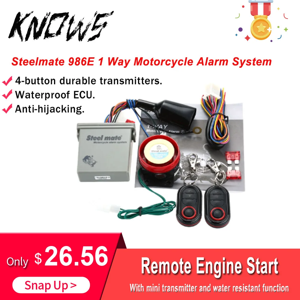 Steelmate 986E 1 Way Motorcycle Alarm System Remote Engine Start Motorcycle Engine Immobilization with Mini Transmitter
Steelmate 986E 1 Way Motorcycle Alarm System Remote Engine Start Motorcycle Engine Immobilization with Mini Transmitter