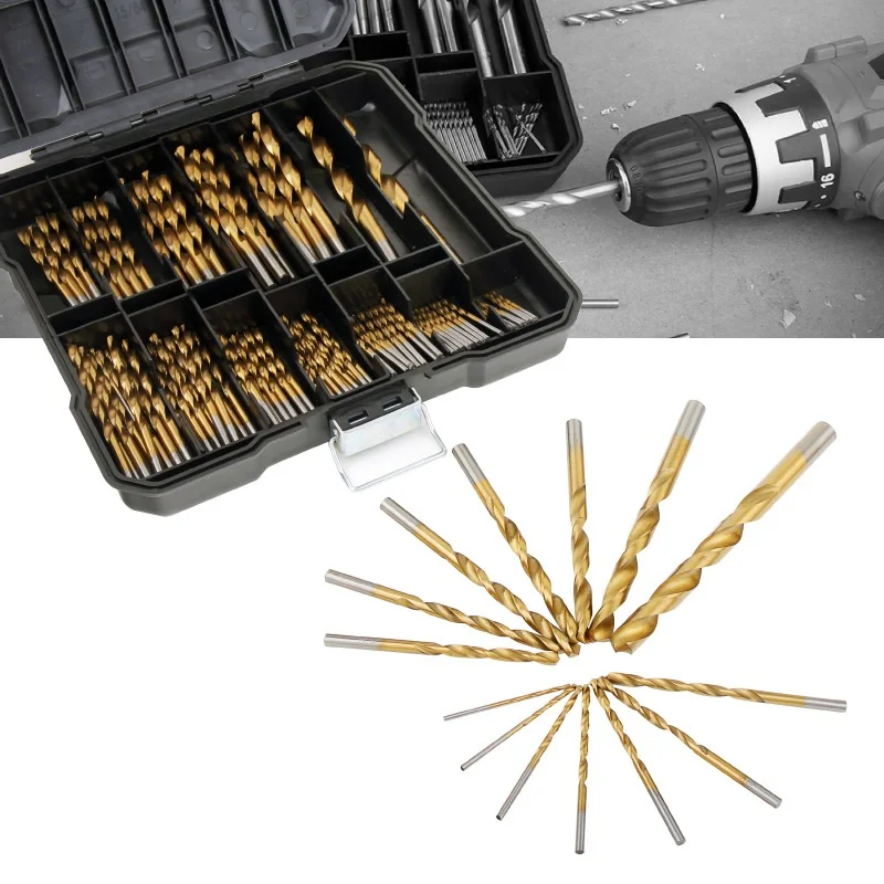 100Pcs Titanium-Coated HSS Mini Metal Drill Bit Set Diameter From 1.0mm to 10mm Wood Metal working Tools for Dremel Rotary
100Pcs Titanium-Coated HSS Mini Metal Drill Bit Set Diameter From 1.0mm to 10mm Wood Metal working Tools for Dremel Rotary