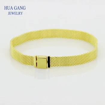925 Sterling Silver Golden Bracelet Reflexions Mesh Bracelet fit Pandor Reflexion & Safety Chains Charms For Women DIY Jewelry 
925 Sterling Silver Golden Bracelet Reflexions Mesh Bracelet fit Pandor Reflexion & Safety Chains Charms For Women DIY Jewelry