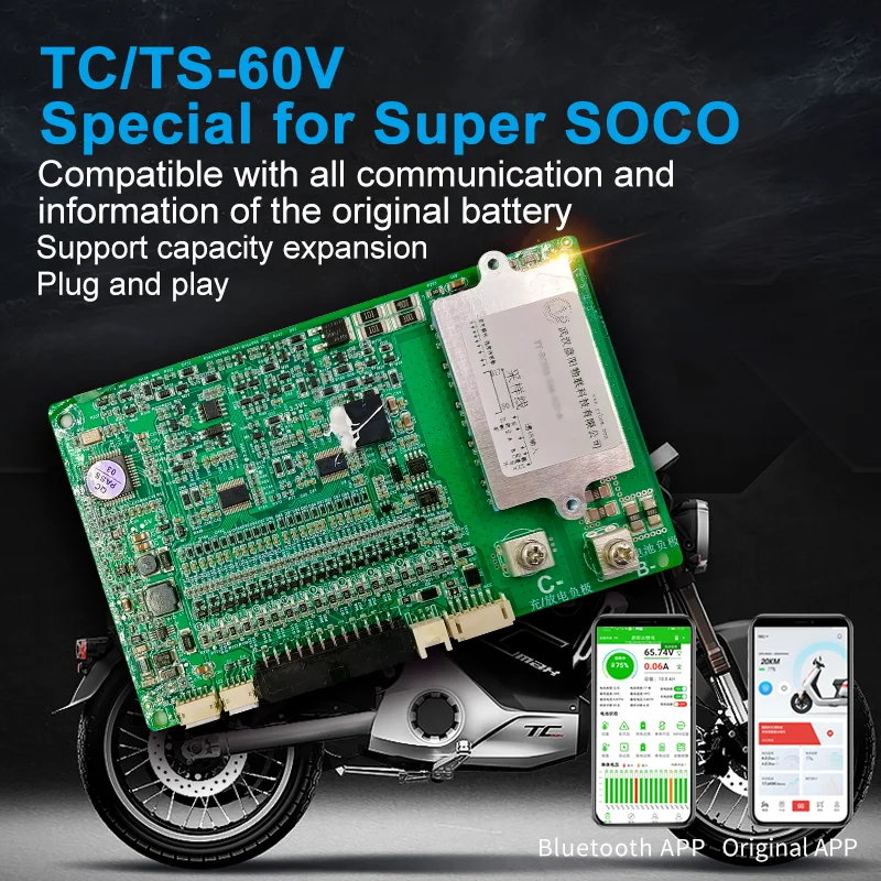 Super soco original battery BMS board, BMS Of Super soco ,Support TS/TC Bluetooth APP ,Super soco accessories
Super soco original battery BMS board, BMS Of Super soco ,Support TS/TC Bluetooth APP ,Super soco accessories