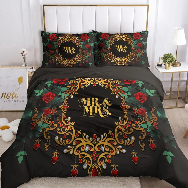 Luxury 3D Bedding Sets Duvet Cover Set Blanket Quilt Cover and Pillowcase 2-3pcs/set Mr&Mrs Bed Set for Wedding
Luxury 3D Bedding Sets Duvet Cover Set Blanket Quilt Cover and Pillowcase 2-3pcs/set Mr&Mrs Bed Set for Wedding