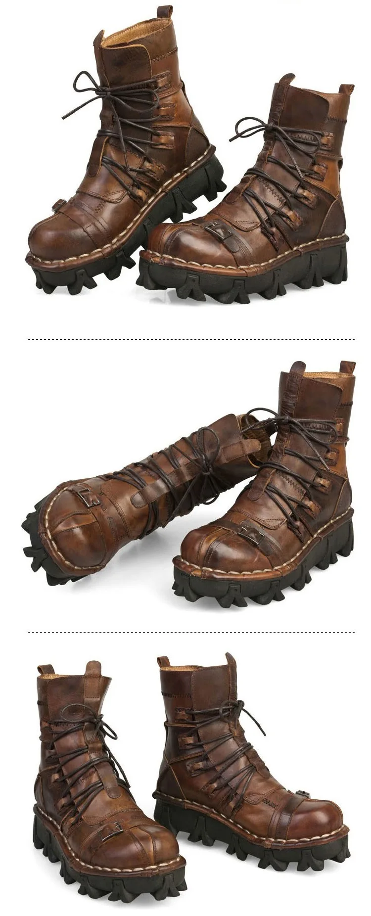 Men's Genuine Leather Skull Gothic Punk Combat Boots Motorcycle Leather Boots Men's Genuine Leather Skull Gothic Punk Combat Boots Motorcycle Leather Boots