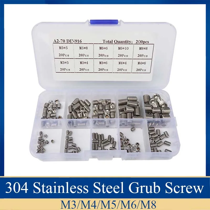 200Pcs/set Stainless Steel Wood Screws Allen Head Socket Hex Set Grub Screw Assortment Cup Point parafuso Assortment
200Pcs/set Stainless Steel Wood Screws Allen Head Socket Hex Set Grub Screw Assortment Cup Point parafuso Assortment