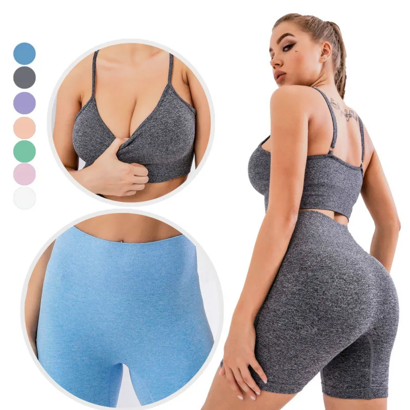 

Women bra Yoga Set 2 Piece Seamless Vital Sport Suit Gym Clothing Fitness Crop Top Shirt High Waist Shorts Sports Clothing