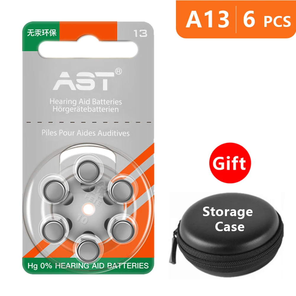 Hearing Aid Batteries Size 13 za AST,Pack of 6,Orange Tab PR48 1.45V Type A13 AU-6nhs Zinc Air Battery for with Box Case
Hearing Aid Batteries Size 13 za AST,Pack of 6,Orange Tab PR48 1.45V Type A13 AU-6nhs Zinc Air Battery for with Box Case