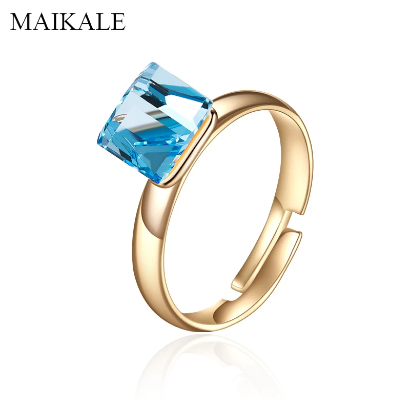 MAIKALE Cube Lake Blue Austrian Crystal Adjustable Ring Gold Color Plated Resizable Wedding Band Rings for Women Jewelry Gifts
MAIKALE Cube Lake Blue Austrian Crystal Adjustable Ring Gold Color Plated Resizable Wedding Band Rings for Women Jewelry Gifts
