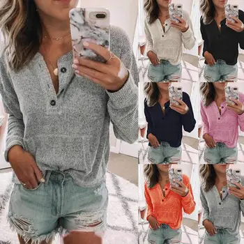 Autumn Casual Women Solid Color Buttons V Neck Long Sleeve Sweater Jumper Top 
Autumn Casual Women Solid Color Buttons V Neck Long Sleeve Sweater Jumper Top