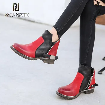 Prova Perfetto Black Mixed Red Genuine Leather Ankle Boots Rivet Bead Side Zip Western Boot Females Back Belt Buckle Casual Shoe
Prova Perfetto Black Mixed Red Genuine Leather Ankle Boots Rivet Bead Side Zip Western Boot Females Back Belt Buckle Casual Shoe