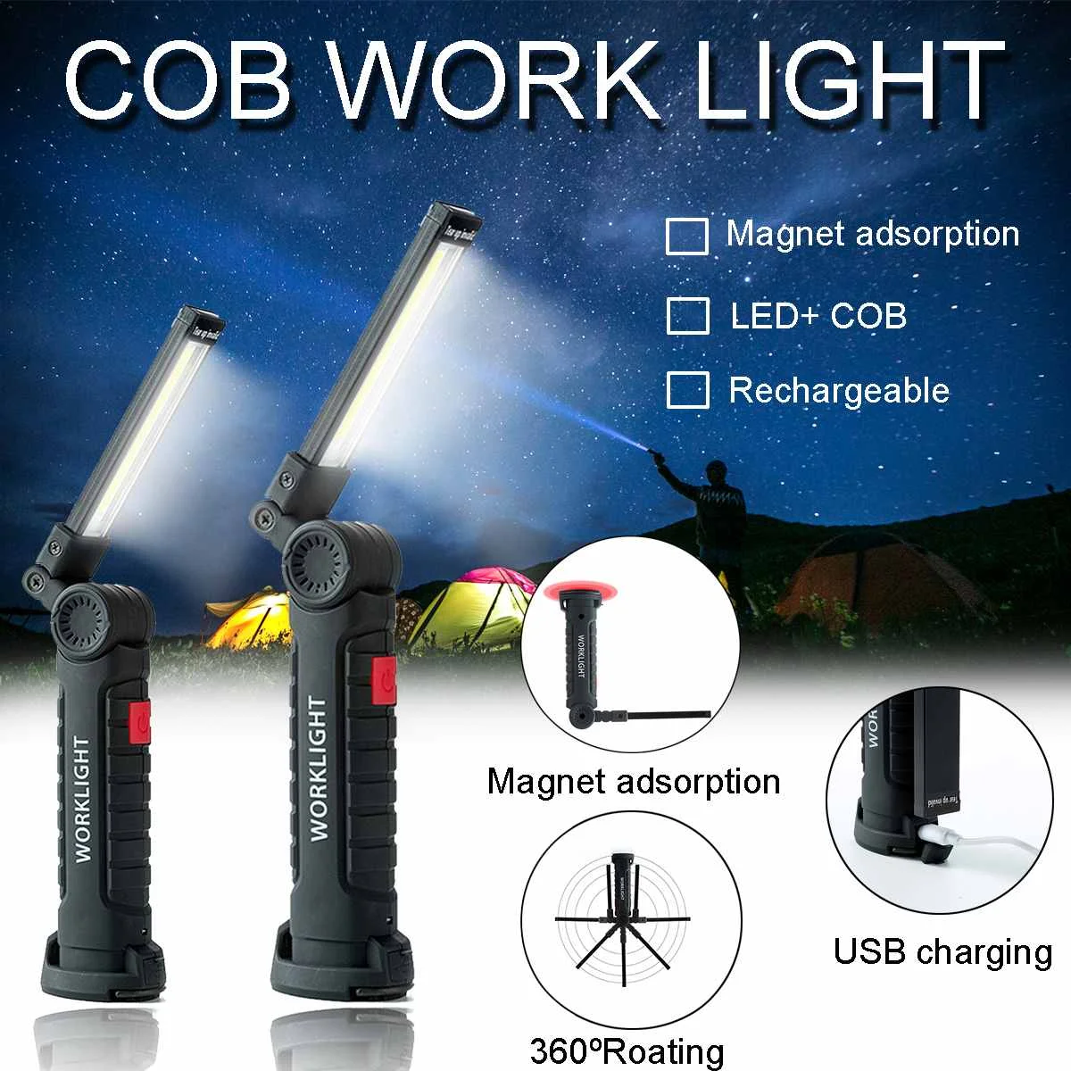5 Modes Portable COB LED Flashlight Magnetic Torch Battery Work Light Inspection Lamp For Outdoor Camping Working Car Lights 
5 Modes Portable COB LED Flashlight Magnetic Torch Battery Work Light Inspection Lamp For Outdoor Camping Working Car Lights