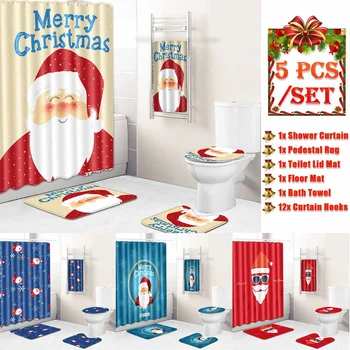 5PCS/Set Merry Christmas Bathroom Set Shower Curtain Non-Slip Pedestal Rug Toilet Cover Mat Bath Towel Snowman Santa Printing
5PCS/Set Merry Christmas Bathroom Set Shower Curtain Non-Slip Pedestal Rug Toilet Cover Mat Bath Towel Snowman Santa Printing