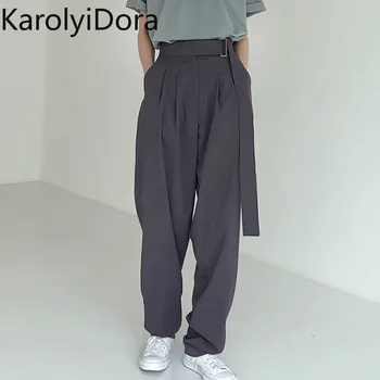 

Fashion Belted Women Long Pants High Waist Causal Loose Trouser For Women Pants Elegant Wide Leg Capris Female 2020