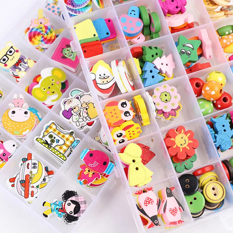 High Quality Cartoon Printing Button PPC Transparent Box Set About 150pcs Manual Sticker Diy Jewelry Colorful Mixed Wood Buttons
High Quality Cartoon Printing Button PPC Transparent Box Set About 150pcs Manual Sticker Diy Jewelry Colorful Mixed Wood Buttons