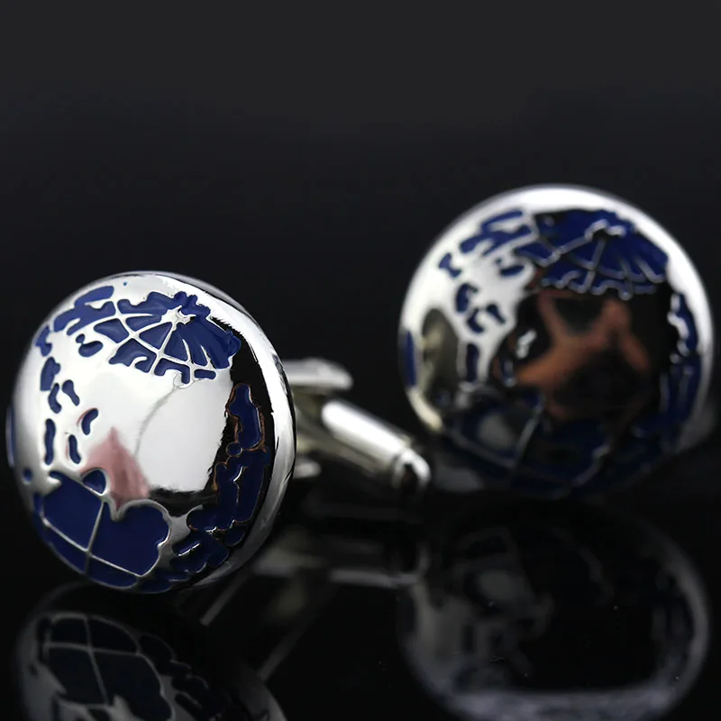 

1Pair World Map Cuff Links For Men Globe Design Earth Cufflink High Quality Brass Material Blue Color Cufflinks Wholesale&retail