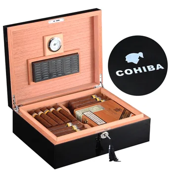 COHIBA Home Cigar Humidor Black Spain Cedar Wood Liner Cigar Box With Hygrometer Humidifier Humidor Box Fit 50-75 Cigars
COHIBA Home Cigar Humidor Black Spain Cedar Wood Liner Cigar Box With Hygrometer Humidifier Humidor Box Fit 50-75 Cigars