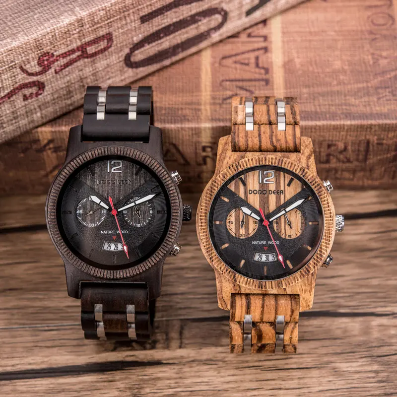 DODO DEER Men's Wood Watch Luxury Fashion Luminous Wristwatches Male Chronograph with Calendar Custom Creative Gift OEM Dropship |