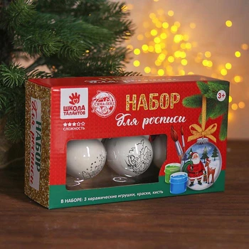 Set of Christmas balls for coloring 3 PCs "Trio No. 4" with suspension, paint 6 colors of 2 ml, brush 3462466
Set of Christmas balls for coloring 3 PCs "Trio No. 4" with suspension, paint 6 colors of 2 ml, brush 3462466