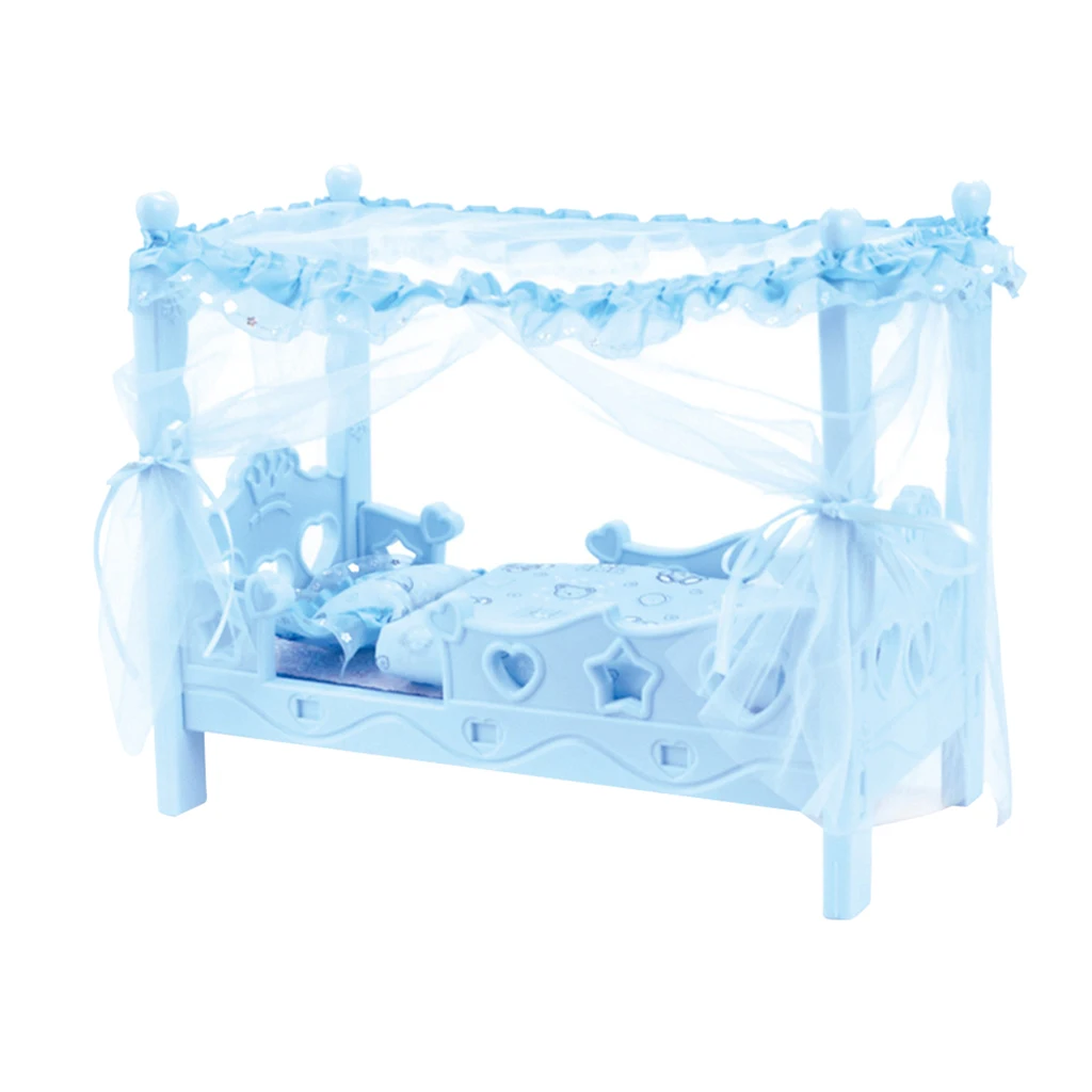 Doll Canopy Bed with Bedding Playset for Mellchan Baby Doll Accessory Blue Doll Canopy Bed with Bedding Playset for Mellchan Baby Doll Accessory Blue