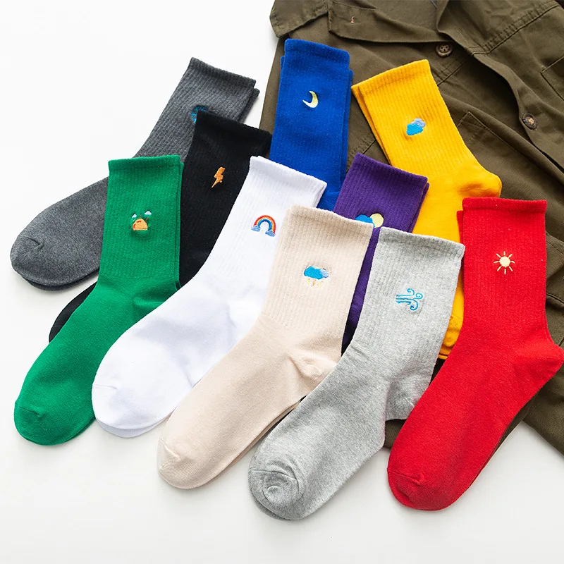 New European and American candy color cartoon cotton socks Casual embroidered weather pattern couple socks 10pair/lot
New European and American candy color cartoon cotton socks Casual embroidered weather pattern couple socks 10pair/lot