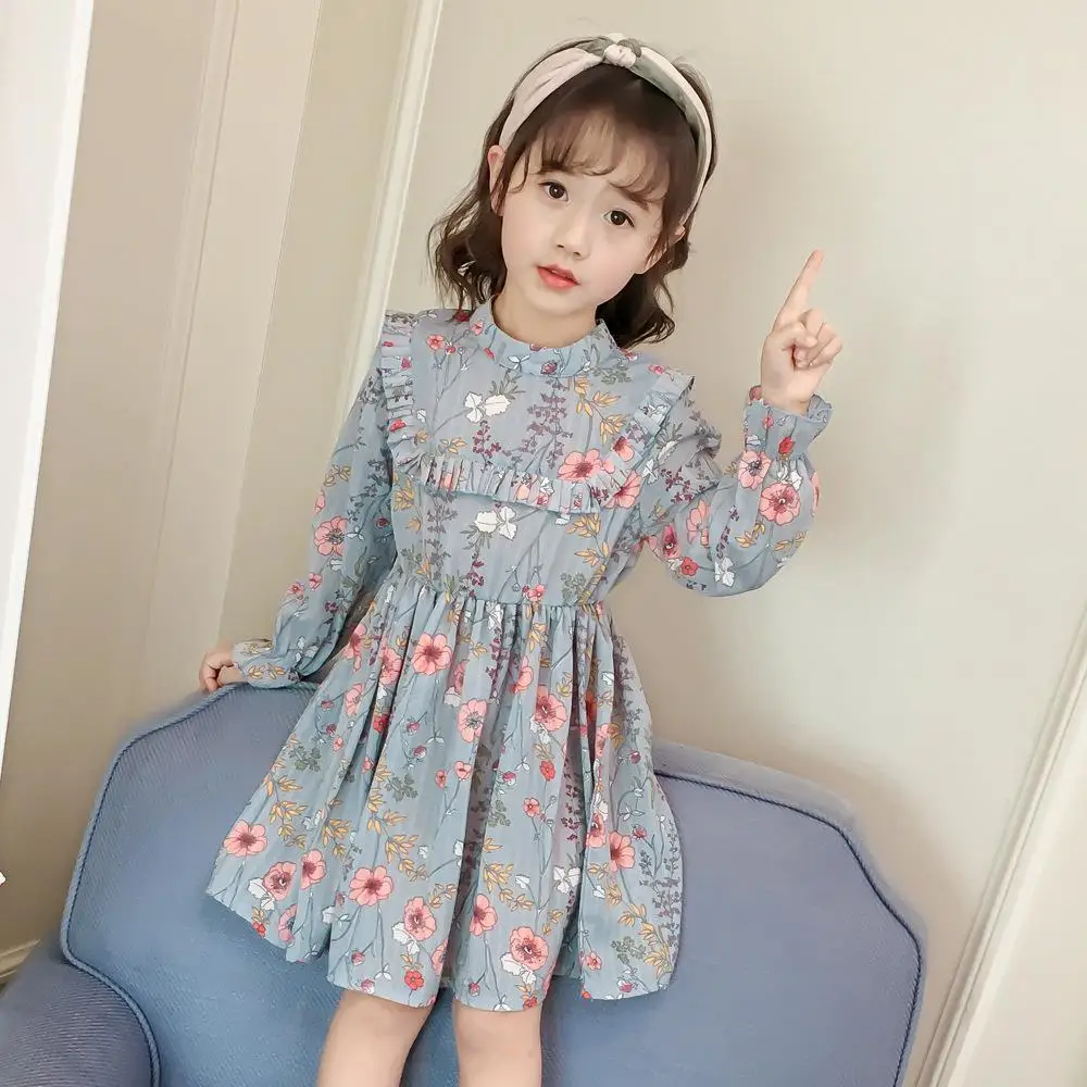 

2020 new girl baby spring autumn Kids printing dress children party birthday splice dresses clothing