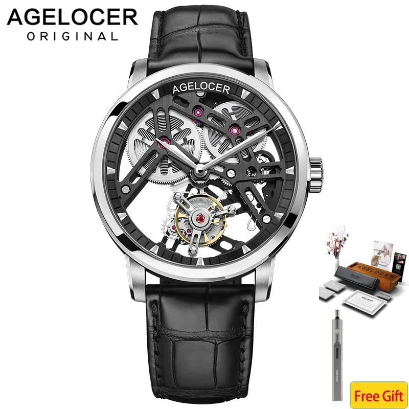 

AGELOCER Real Tourbillon Mechanical Watch For Men Luxury Skeleton Movement 80h Power Reserve Sapphire Mens Watches montre homme