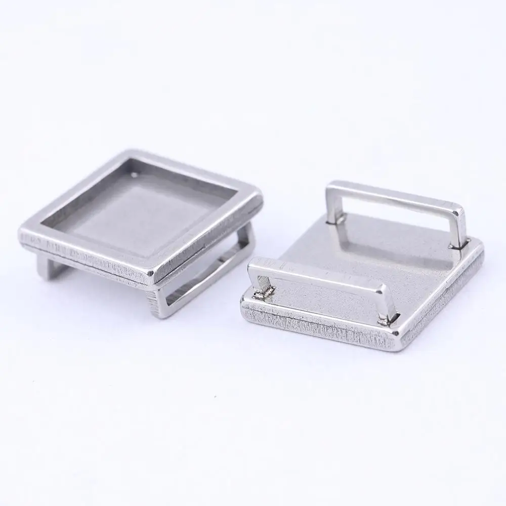 

10pcs Fit 12mm 20mm Square Slider Cabochon Spacer Base Setting Trays Stainless Steel Leather Bracelet Connector Bezel Blanks