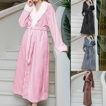 Women Autumn Homewear Robe Long Sleeves Velvet Thick Long Lace-Up Cardigan Bathrobe Winter Warm Soft Loose Solid Sleepwear
Women Autumn Homewear Robe Long Sleeves Velvet Thick Long Lace-Up Cardigan Bathrobe Winter Warm Soft Loose Solid Sleepwear