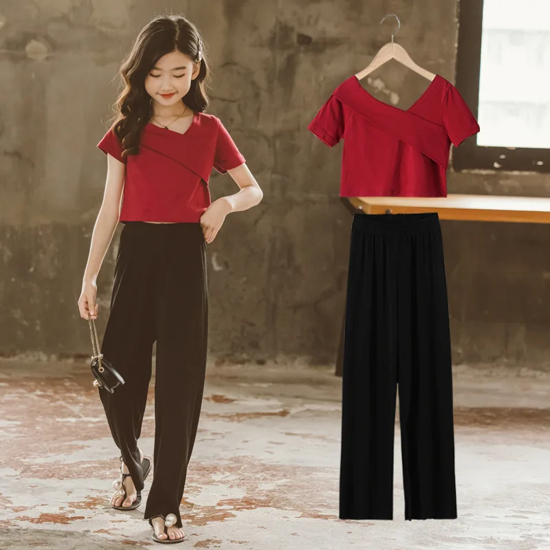 Fashion Streetwear Summer Clothing Girl Cotton T-shirt Skew Collar Short Sleeve Top with + Pants Sets Outfits Girls Clothes Sets
Fashion Streetwear Summer Clothing Girl Cotton T-shirt Skew Collar Short Sleeve Top with + Pants Sets Outfits Girls Clothes Sets