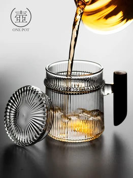 Wooden handle transparent glass household filter tea cup heat resistant flower tea water cup with lid milk mug 
Wooden handle transparent glass household filter tea cup heat resistant flower tea water cup with lid milk mug