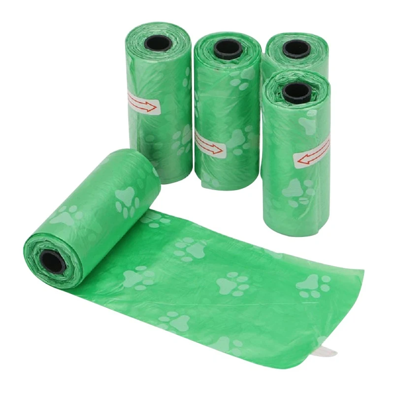 

5 Rolls Paw Printing Dog Poop Bag 15 Bags/ Roll Large Cat Waste Bags Doggie Outdoor Home Clean Refill Garbage Bag