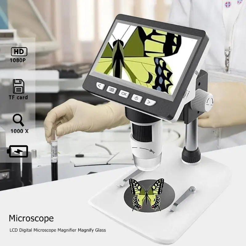 

Portable 1000X Digital Microscope 4.3" LCD Electronic HD Video Microscopes USB Endoscope Magnifier Camera Support 10 Languages