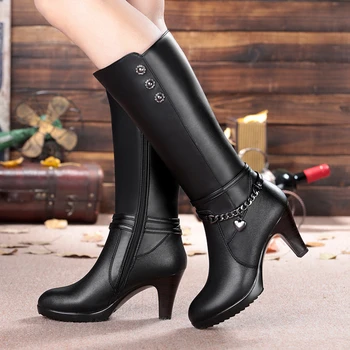 Winter Warm Woman Square High-heel Genuine Leather Thick Wool Boots Platform Round Toe Mid-calf Black Female Shoes Botas Mujer
Winter Warm Woman Square High-heel Genuine Leather Thick Wool Boots Platform Round Toe Mid-calf Black Female Shoes Botas Mujer
