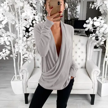 Women Sexy deep V Collar Shirt Spring Solid Color Loose Long Sleeve Casual Simple Wild
Women Sexy deep V Collar Shirt Spring Solid Color Loose Long Sleeve Casual Simple Wild