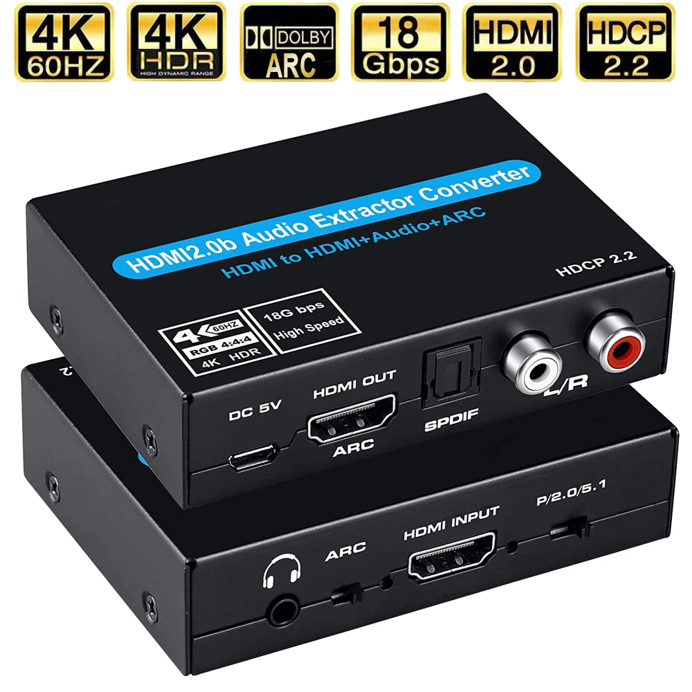 4K ARC HDMI Audio Extractor Stereo Converter to Optical TOSLINK SPDIF + 3.5mm Splitter Adapter | Электроника