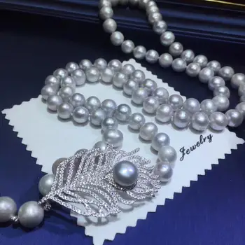 D329 Pearl Necklace Fine Jewelry Natural Fresh Water 9-10mm Round Gray Pearls Female's Necklaces
D329 Pearl Necklace Fine Jewelry Natural Fresh Water 9-10mm Round Gray Pearls Female's Necklaces
