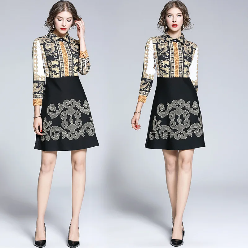 2019 Autumn Clothing New Style Europe And America WOMEN'S Dress Baroque-Style Printed Spell Machine Embroidery Waist Hugging Sli 
2019 Autumn Clothing New Style Europe And America WOMEN'S Dress Baroque-Style Printed Spell Machine Embroidery Waist Hugging Sli