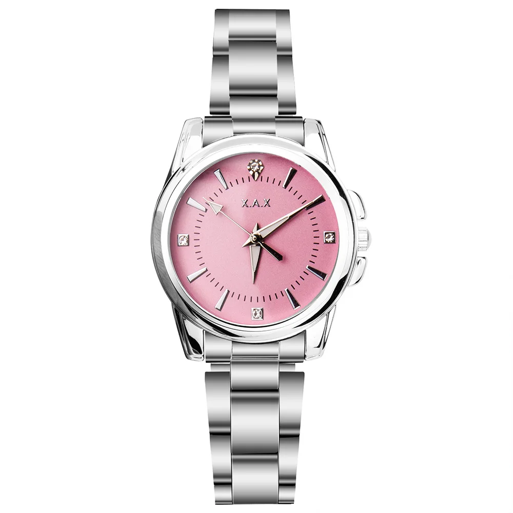 

Factory Currently Available Japan Movement Steel Watch Pink WOMEN'S Wristwatch Cross Border Waterproof Watch Wholesale