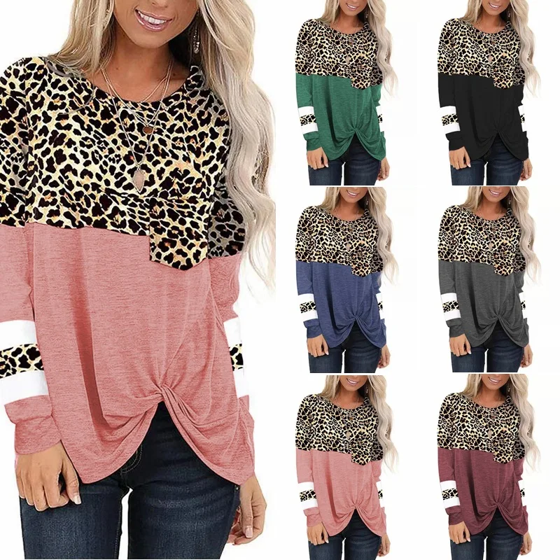 2021 European and American women's spring leopard print round neck long-sleeved T-shirt top
2021 European and American women's spring leopard print round neck long-sleeved T-shirt top