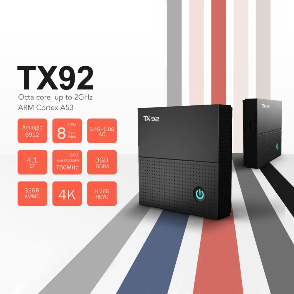 ALLOYSEED TX92 Android 7.1 TV Box Amlogic S912 Octa Core 3GB 32GB Bluetooth 4.1 2.4G/5.8GHz WiFi 4K Media Player TV Set Top Box
ALLOYSEED TX92 Android 7.1 TV Box Amlogic S912 Octa Core 3GB 32GB Bluetooth 4.1 2.4G/5.8GHz WiFi 4K Media Player TV Set Top Box