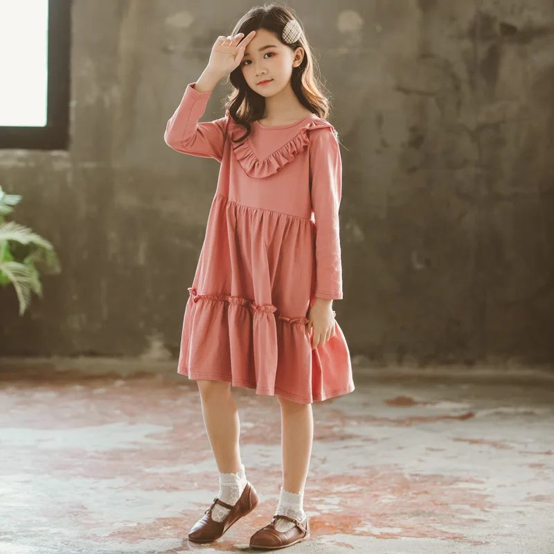 Spring Korean-style Girls Dress Pink Solid Color Crew Neck Long Sleeve Flounced Joint Large Hem Dress Long 6830
Spring Korean-style Girls Dress Pink Solid Color Crew Neck Long Sleeve Flounced Joint Large Hem Dress Long 6830