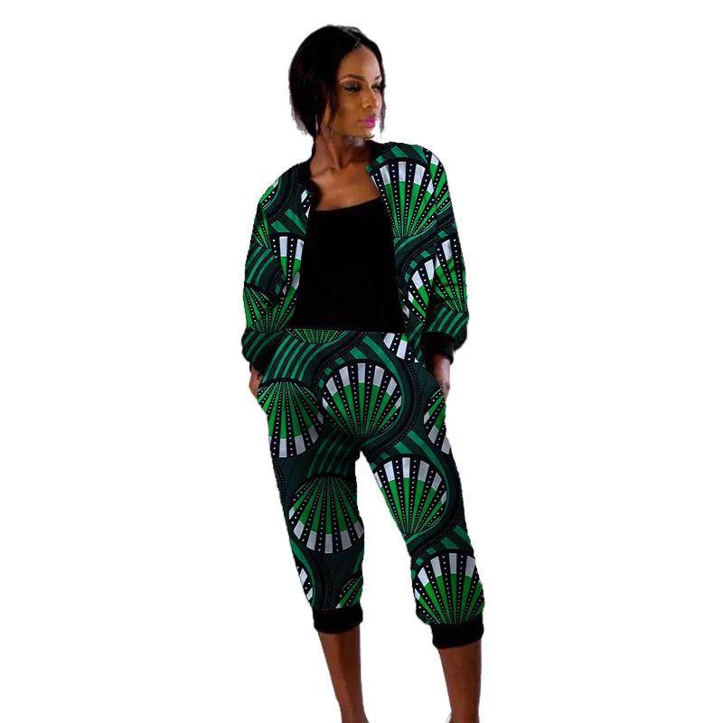 Фото Nigerian Print Women's Bomber Jackets+Cropped Trousers African Lady Set Clothing Street Style Gift For Wedding/Party | Тематическая