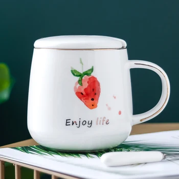 Strawberry Ceramic Coffee Mug with Cover Spoon Unique Kids Ceramic Mugs for Couple Tazze Colazione Personalised Milk Mug HH50MK 
Strawberry Ceramic Coffee Mug with Cover Spoon Unique Kids Ceramic Mugs for Couple Tazze Colazione Personalised Milk Mug HH50MK