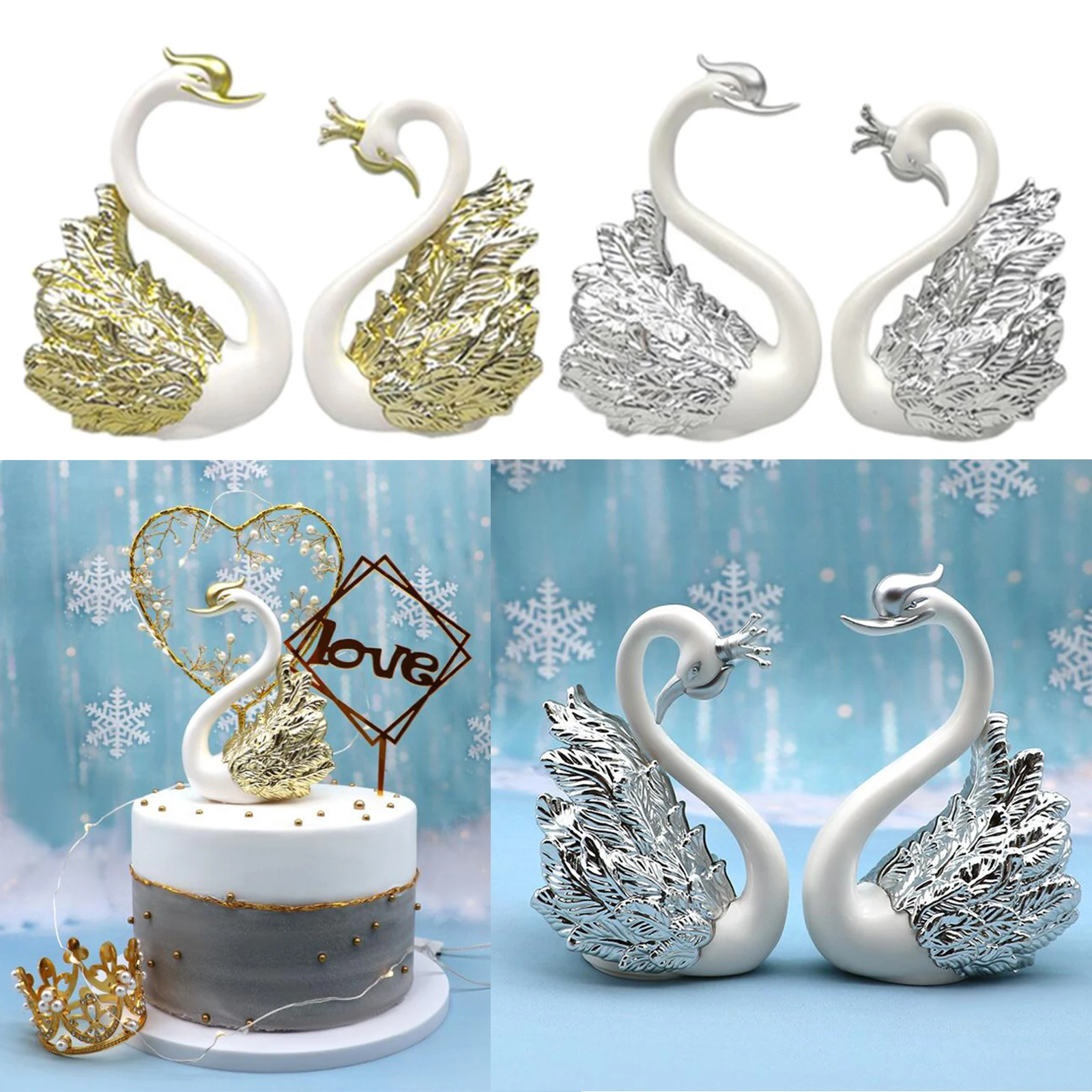 2pcs Romantic Crown Swan Figurine Collection Cake Topper Table Centerpiece Ornament 2pcs Romantic Crown Swan Figurine Collection Cake Topper Table Centerpiece Ornament