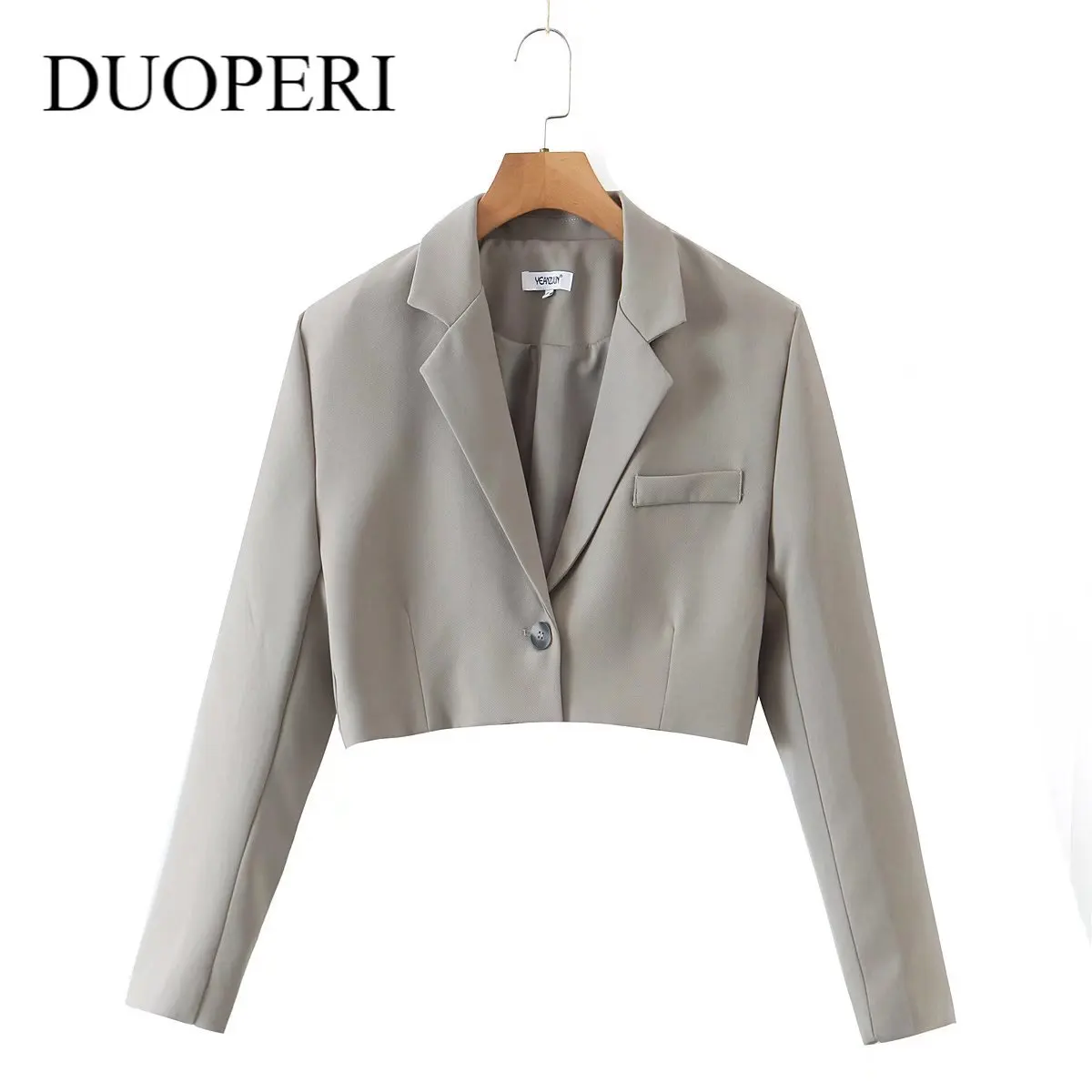 DUOPERI Women Fashion Single Button Gray Solid Cropped Blazer Vintage Long Sleeves Notched Neck Female Suit veste femme
DUOPERI Women Fashion Single Button Gray Solid Cropped Blazer Vintage Long Sleeves Notched Neck Female Suit veste femme