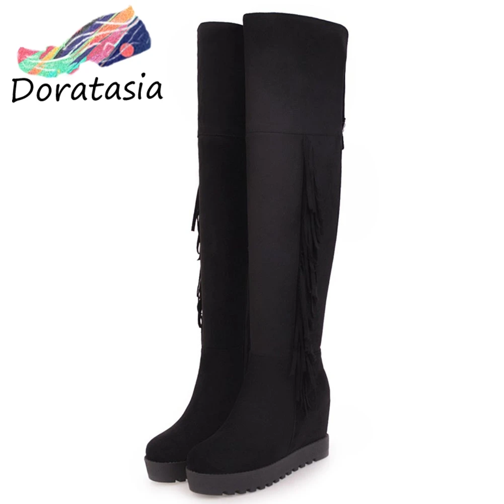 DORATASIA New 34-43 Fringe Decorating Knee High Boots Women 2020 Fashion Height Increasing Boots Ladies High Heel Shoes Woman