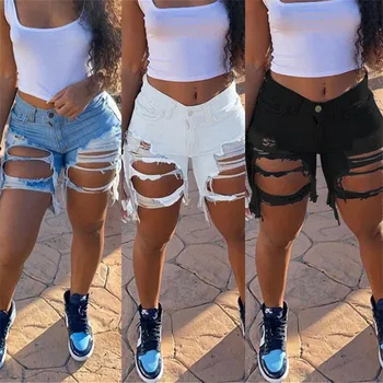 

Women’s Destroyed Hole Denim Shorts Stylish Butt-Lifting Mid Rise Frayed Raw Hem Ripped Short Jeans