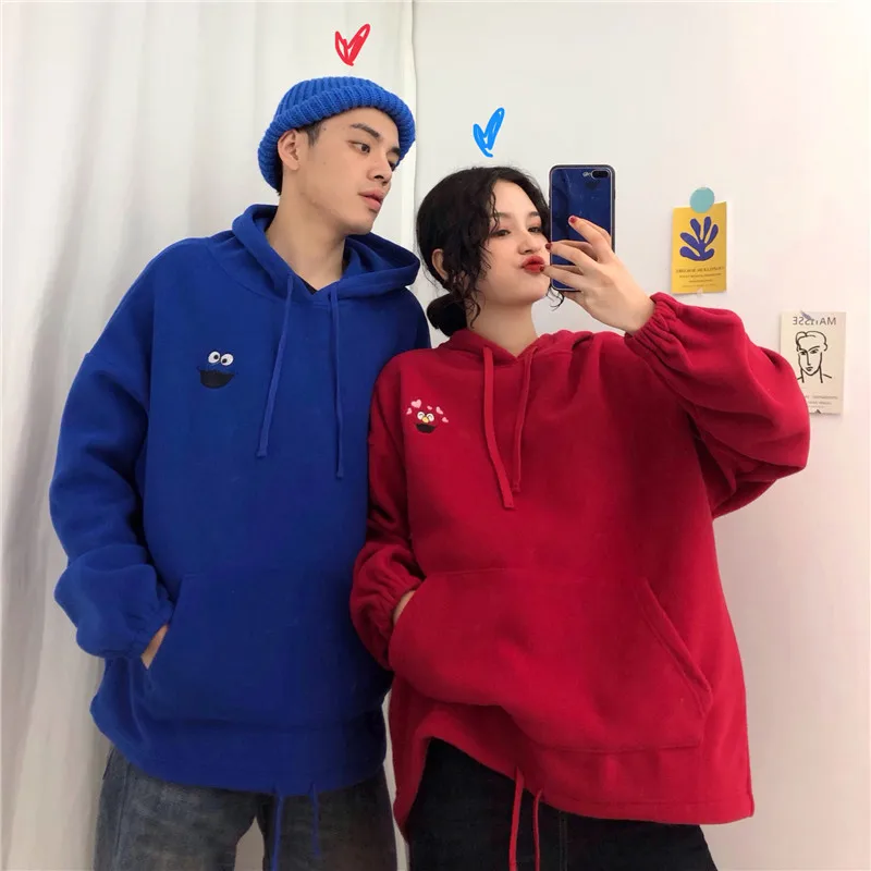 ELMO Embroidery Hoodies Pockets Oversize Sweatshirts