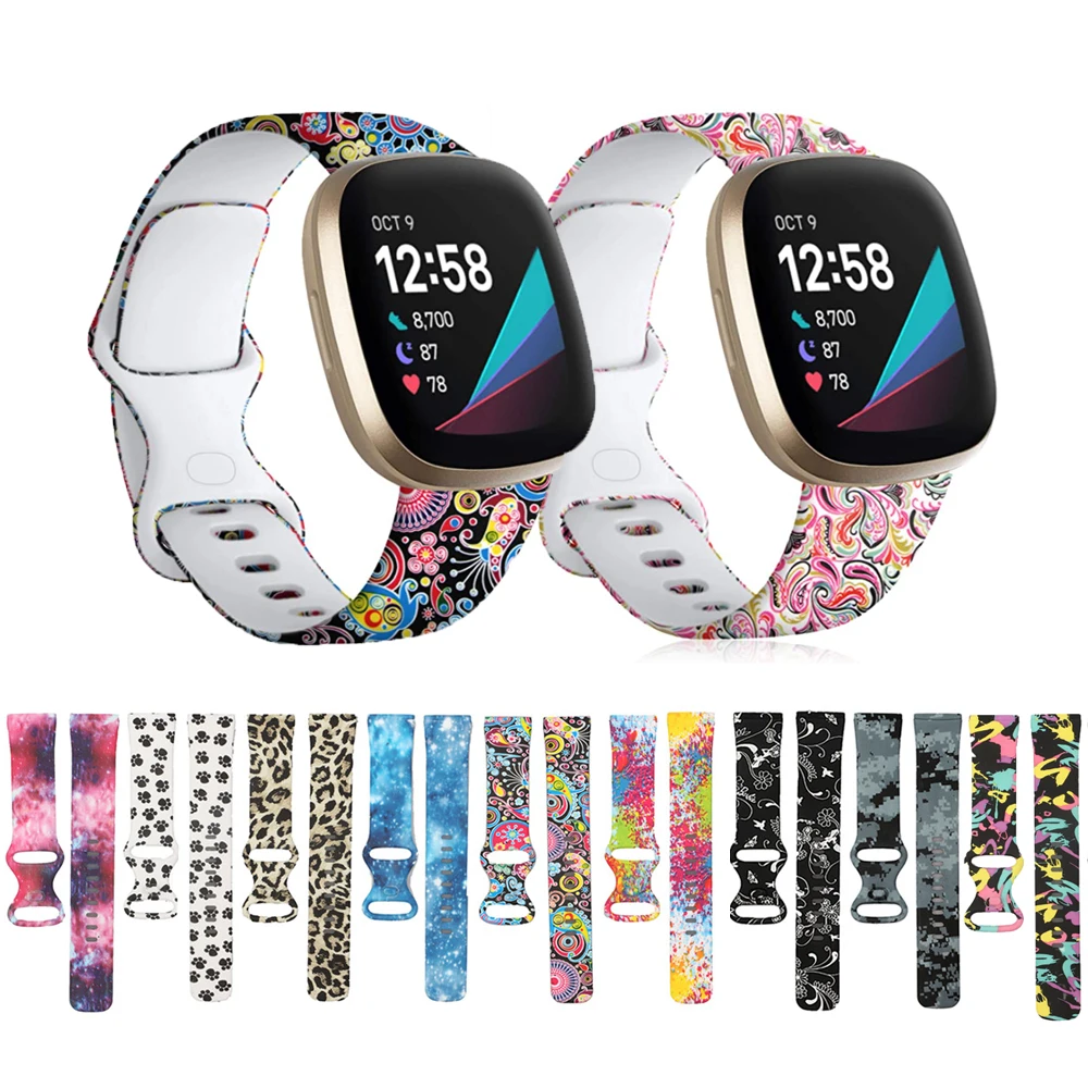 Силиконовый ремешок для часов с принтом Fitbit Versa 3 женщин и мужчин браслет