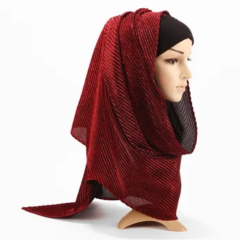 

Bright Shawls Scarves Women Rippled Scarf Turban Muslim Headscarf Solid Color Islamic Hijab Headwrap Lady Large Size Headdress