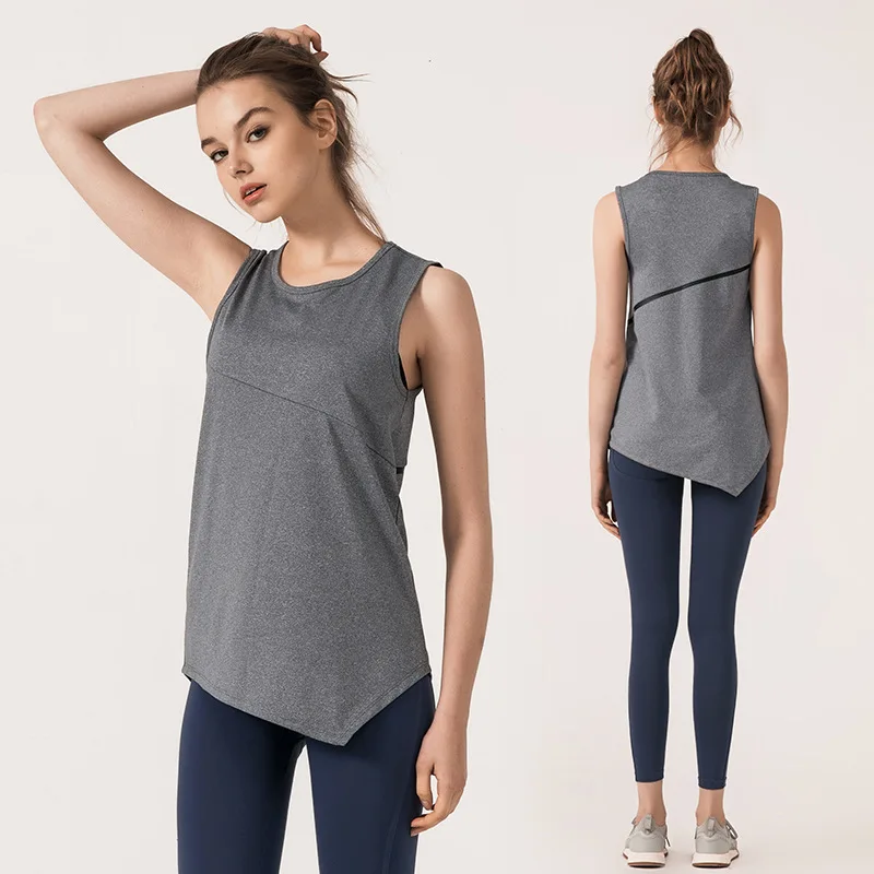 Женская Асимметричная Спортивная футболка однотонный дышащий жилет для йоги