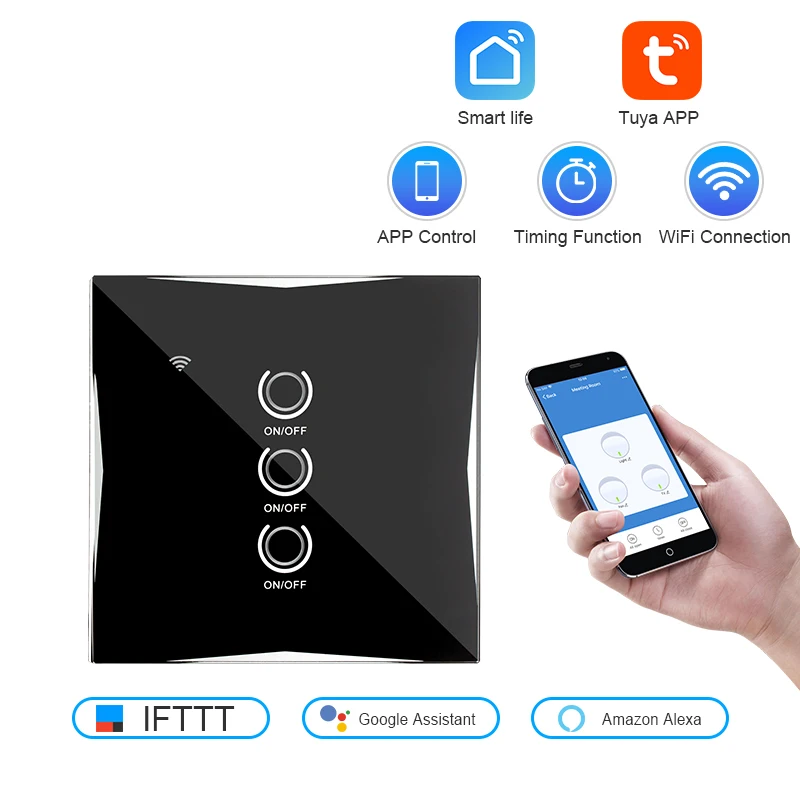 WiFi Smart Light Touch Switch Panel Wall Interruptor 1/2/3 Gang APP Tuya/Smart Life Work With Google Home/Alexa Voice Control
WiFi Smart Light Touch Switch Panel Wall Interruptor 1/2/3 Gang APP Tuya/Smart Life Work With Google Home/Alexa Voice Control